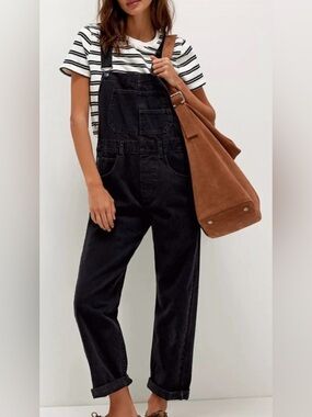 Free People Ziggy Black Denim Overalls